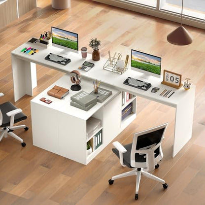 GIANTEX 48" Reversible L-Shaped Computer Desk, Modern Corner Computer Workstation with 2 Doors & 4 Open Storage Cubes, Large Executive Desk for Home Office, White/Black (White)