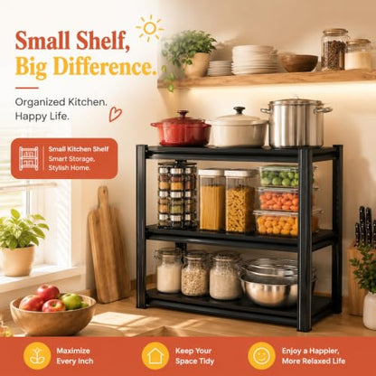 32"H x28"W Bakers Rack, 3-Tier Adjustable Kitchen Storage Rack, Highly Stable Metal Microwave Stand with Storage, 400lbs Per Tier Corner Display Shelf, Suitable for Kitchen Pantry Dinning Room, Black - size: 3T-32"H*28"W*14"D