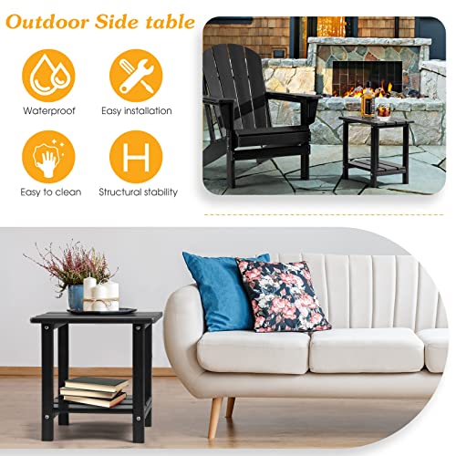 Apolimi Adirondack Outdoor Side Table, 2-Tier Sturdy Patio End Table Weather Resistant, 16.5" Solid Side Table for Patio, Pool, Porch - color: Black