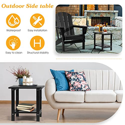 Apolimi Adirondack Outdoor Side Table, 2-Tier Sturdy Patio End Table Weather Resistant, 16.5" Solid Side Table for Patio, Pool, Porch - color: Black