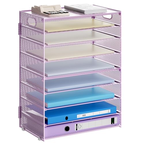Marbrasse Paper Organizer Letter Tray, 9 Tier Mesh File Organizer with Handle, Paper Sorter Desk Organizer for Home Office Supplies - Purple - color: 9 Tier Purple
