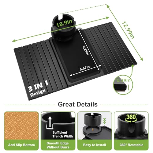 Couch Cup Holder Tray - 3 in 1 Sofa Arm Tray with 360° Rotating Cup Holder & Phone Stand,Fits Various Couches Arm Widths - Anti-Slip Foldable Couch Arm Tray for Snacks, Cellphone Remote - color: Black