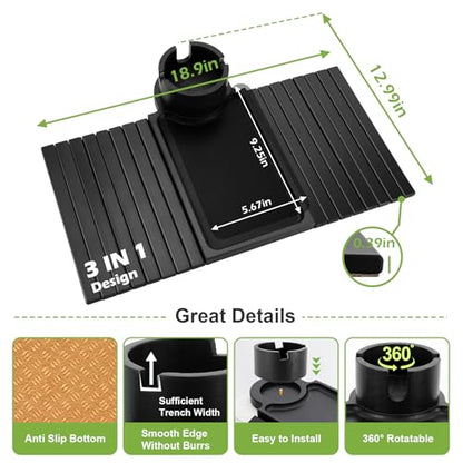 Couch Cup Holder Tray - 3 in 1 Sofa Arm Tray with 360° Rotating Cup Holder & Phone Stand,Fits Various Couches Arm Widths - Anti-Slip Foldable Couch Arm Tray for Snacks, Cellphone Remote - color: Black