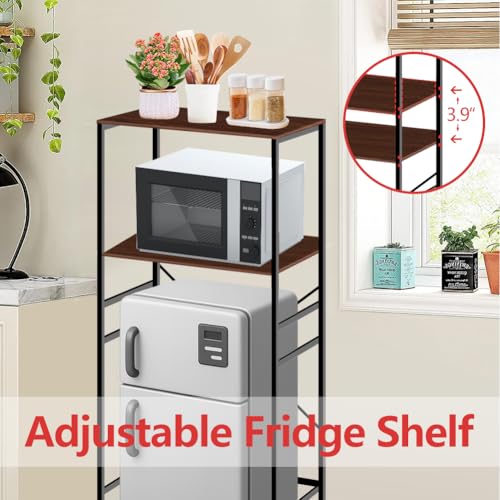 Adjustable Microwave Stand for Mini Fridge - Over Refrigerator Shelf Organizer with Storage Rack, Height Adjustable Space Saver for Dorm, Kitchen, Office Use, Brown