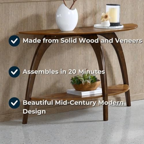 Martin Svensson Home LAX Mid Century Wood Sofa Table, Nutmeg & Espresso | Retro Modern, Half-Moon Console Table with Lower Shelf, for Living Room or Entryway - color: Nutmeg Brown Top With Espresso Brown Legs