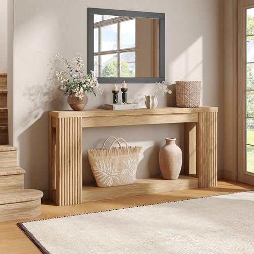 Maupvit Fluted Wooden Console Table with 2 Storage, 71 Inches Rectangular Entryway Table Behind The Couch, Farmhouse Boho Sofa Table for Entrance, Hallway, Living Room (Natural) - color: Natural