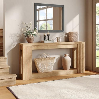 Maupvit Fluted Wooden Console Table with 2 Storage, 71 Inches Rectangular Entryway Table Behind The Couch, Farmhouse Boho Sofa Table for Entrance, Hallway, Living Room (Natural) - color: Natural