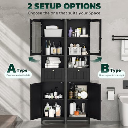 Greenvelly 67" Tall Bathroom Storage Cabinet, Narrow Freestanding Storage Unit with Magnetic Door, Drawer & Adjustable Shelves, Anti-Tip Floor Cabinet for Bathroom, Living Room, Black