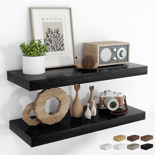 RICHFOCUS 31.5Inch Floating Shelves for Wall 2 Pack Shelves for Bedroom|Kitchen|Bathroom Wall Mounted Rustic Wood Floating Shelf with Invisible Brackets for Books|Storage|Decor, Black - color: Black, size: 31.5"L x 8"D, Set of 2
