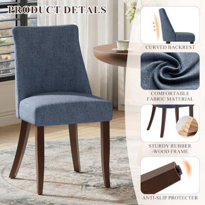 COLAMY Upholstered Dining Chairs Set of 6, Mid Century Modern Kitchen Chairs with Back, Farmhouse Fabric Side Dining Room Chairs with Wood Legs for Dining Room Restaurant, Blue - color: Blue, size: Set of 6