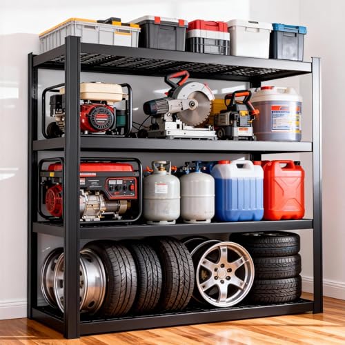 71" Wx71 H Industrial Shelving,8000LBS Garage Storage Shelves,4 Tier Adjustable Metal Shelving,Heavy Duty Shelving for Factory, Garage,Warehouse,Barn (1)