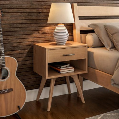 Camaflexi Mid Century Modern One Drawer Nightstand/Solid Wood/Partial Assembly Required - Light Oak Finish - color: Light Oak
