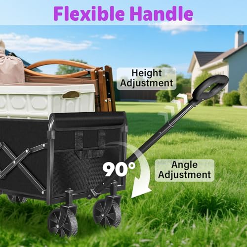 Wagons Carts Foldable,280 LBS Large Capacity Foldable Wagon Cart Collapsible Wagon with Wheels & Drink Holders,Utility Folding Cart for Camping Garden Beach Picinic Grocery Outdoor Shopping(Black) - size: 280LBS