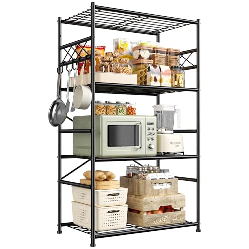 DurayLoly Storage Shelves 4 Tier Shelf Organizer,Metaling Shelving with Hooks,Heavy Duty Garage Shelves Unit with Leveling Feet,Wire Shelving for Pantry,Kitchen and Closet,23.6" W x 13.8" D x 60.4" H - size: 23.6" W x 13.8" D x 60.4" H (4T)