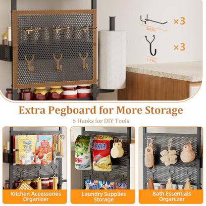 Slim Storage Cart, Narrow Rolling Cart with Wooden Top, Kitchen Cart on Wheels with Paper Towel Holder, Small Skinny Utility Cart for Laundry Room Bathroom, Thin Standing Spice Rack Snack Cart