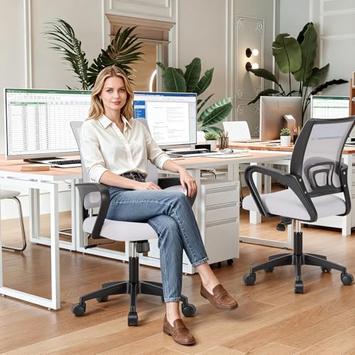 BestOffice Ergonomic Office Chair | Mid-Back Swivel Desk Chair | White | with Lumbar Support, Adjustable Height & Breathable Backrest | Sponge Seat & Rolling Wheels | for Home, Office | Pack of 1 - color: White, style: pack of 1