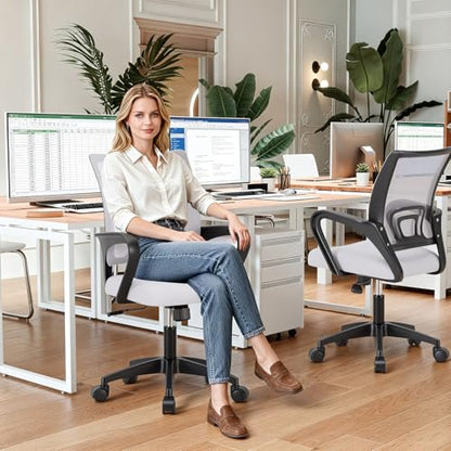 BestOffice Ergonomic Office Chair | Mid-Back Swivel Desk Chair | White | with Lumbar Support, Adjustable Height & Breathable Backrest | Sponge Seat & Rolling Wheels | for Home, Office | Pack of 1 - color: White, style: pack of 1