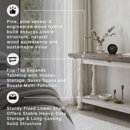 Signature Design by Ashley Havalance Farmhouse Sofa Table, Flip Top Design for Additional Dining Space and Fixed Lower Shelf, Gray & White with Weathered Finish - color: Gray/White, style: Sofa Table