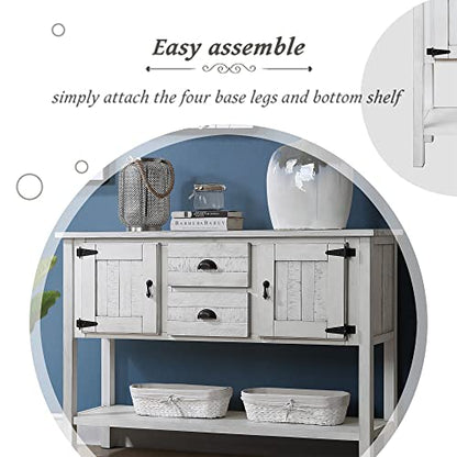 LKTART Solid Wood Farmhouse Console Table,Sofa Table with Storage Drawers and Shelves,Entryway Table for Entry Hallway Foyer Sofa Side Table,Easy Assembled (46.5" Antique White) - color: Antique White