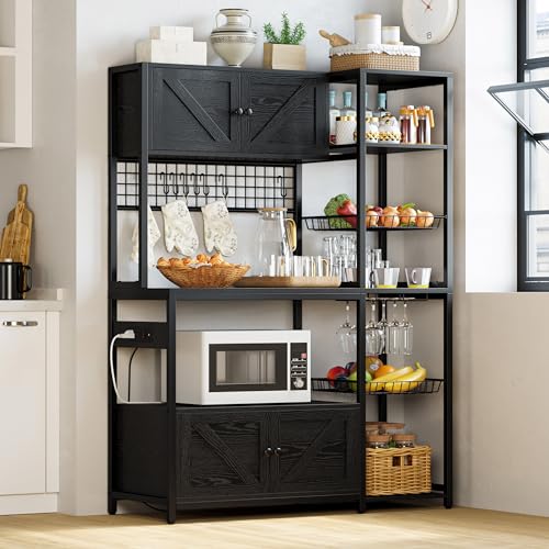 IRONCK Bakers Rack with 2 Storage Cabinets and Power Outlet, 45.3 Inch Industrial Coffee Bar Cabinet Shelves, Kitchen Microwave Stand with Storage, Vintage Black - color: Vintage Black