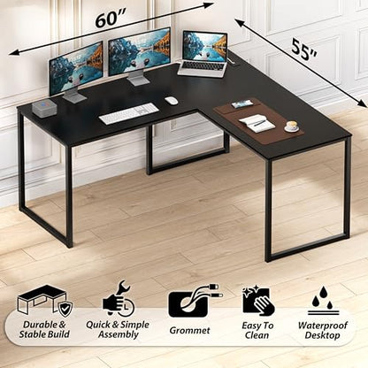 SHW Mission 55 x 60 Inches L-Shape Home Office Computer Desk, Black - color: Black, size: 55-Inch L-Shaped