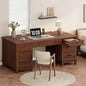 Garvee 60" Wooden Home Office Desk with File Drawers, Executive Desk with Adjustable Cabinet, Farmhouse Wood Desk with Power Outlet, Distressed Study and Work Table, Rustic Brown - color: Rustic Brown, size: 60" W