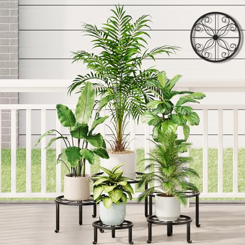 5 Pack Metal Plant Stand, Heavy Duty Anti-Rust Iron Flower Pot Holder for Indoor Outdoor Garden - color: S-Black
