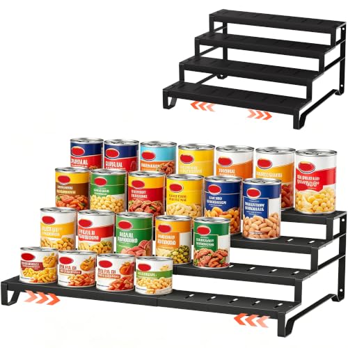 Attelite 4 Tier Expandable Can Rack Organizer for Pantry, Adjustable 13"-21" Metal Soda Can Organizer, Pantry Organization Canned Food Storage Holder for Kitchen Cabinet Countertop, Black 1Pack - size: 4tier*1pack