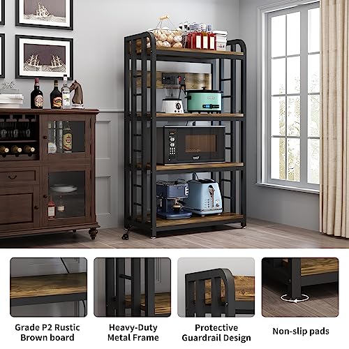 SIREDEEP Bakers Rack with Power Outlet ，4-Tier Kitchen Baker's Rack,Microwave Stand with Storage Suitable for Kitchen, Living Room, Dinning Room，Coffee Bar(Rustic Brown) - color: Rustic Brown