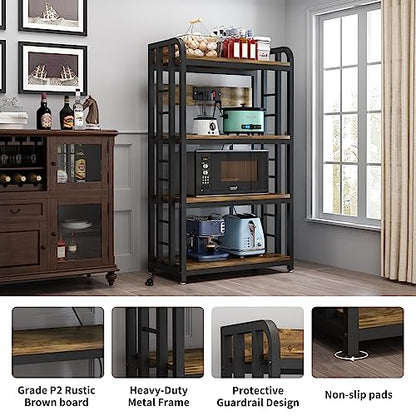 SIREDEEP Bakers Rack with Power Outlet ，4-Tier Kitchen Baker's Rack,Microwave Stand with Storage Suitable for Kitchen, Living Room, Dinning Room，Coffee Bar(Rustic Brown) - color: Rustic Brown