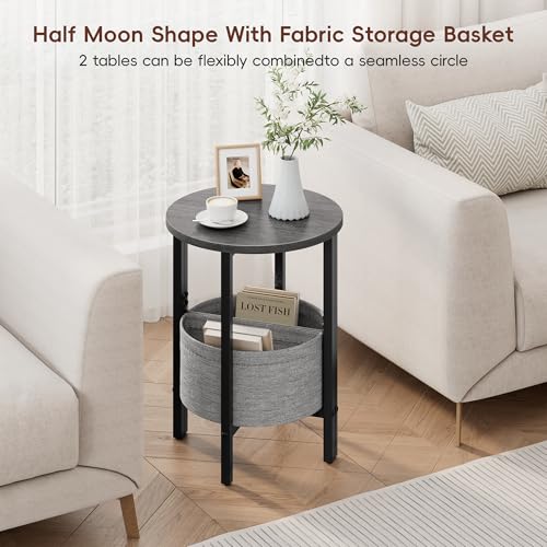 Vagusicc Small Round Side Table End Table, Tall Accent Table with Storage Basket, Set of 2 Half Round Table Half Moon Tables, Coffee Bedside Table Modern Nightstand for Living Room Bedroom Gray Walnut - color: Gray Walnut