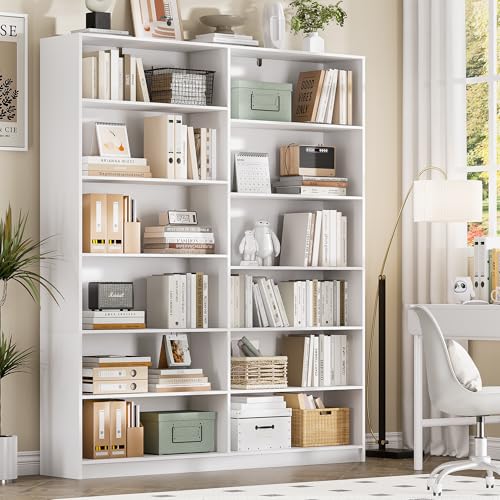 White Bookcase with 24 Open Shelves, 6 Tier Large Bookshelves, 70.8 Inch Tall Bookshelf and Bookcases for Living Room, Bedroom, Home Office Library - color: White, size: Wide 47.2 Inch-2pc