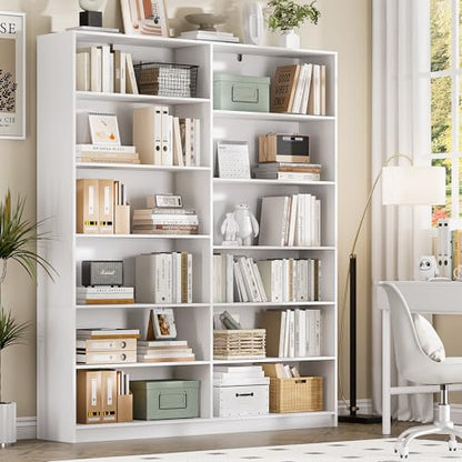 White Bookcase with 24 Open Shelves, 6 Tier Large Bookshelves, 70.8 Inch Tall Bookshelf and Bookcases for Living Room, Bedroom, Home Office Library - color: White, size: Wide 47.2 Inch-2pc