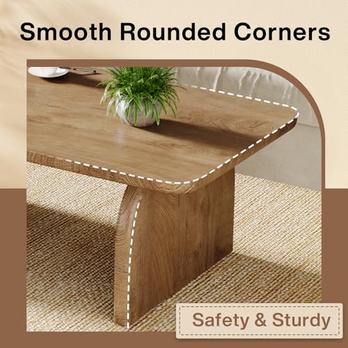 Tribesigns Rectangle Coffee Table, 47-Inch Wood Rectangular Living Room Table, Farmhouse Accent Center Low Cocktail Tea Table with Sturdy Base & Rounded Corners, Easy Assembly (Natural Brown) - color: Natural Brown