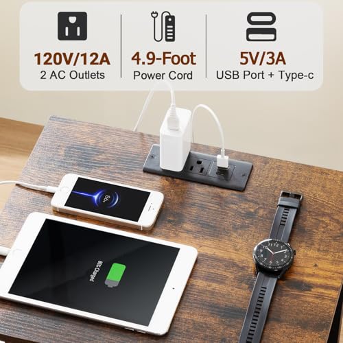 AMHANCIBLE Nightstands Set of 2, Large Night Stand with Charging Station | Bedside Table, 2 Fabric Drawers, End Side Tables Living Room, with Open Shelf, USB Ports Outlets, for Bedroom, Rustic Brown - color: Rustic Brown