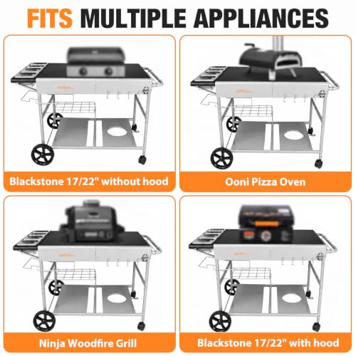 Pizza Oven Table Grill Cart for Ninja Woodfire, Blackstone Griddle, Ooni | 51'' Outdoor Pizza Oven Stand with Seasoning Tray for Outdoor Cooking, BBQ Prep Station, Easy Assembly 30048 - size: 51 x 24 x 31 inches