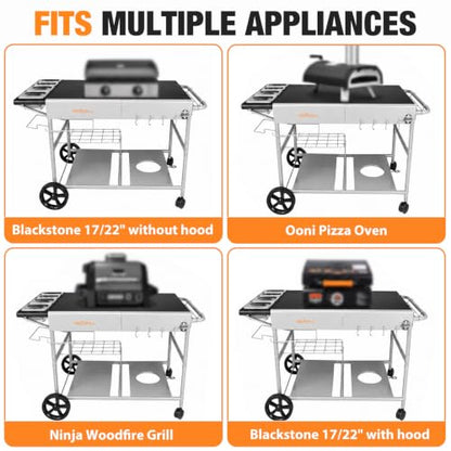 Pizza Oven Table Grill Cart for Ninja Woodfire, Blackstone Griddle, Ooni | 51'' Outdoor Pizza Oven Stand with Seasoning Tray for Outdoor Cooking, BBQ Prep Station, Easy Assembly 30048 - size: 51 x 24 x 31 inches