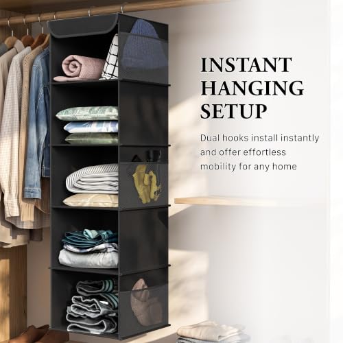 Simple Houseware 5 Shelf Hanging Closet Organizer, Black - color: Black, size: 5 Shelf