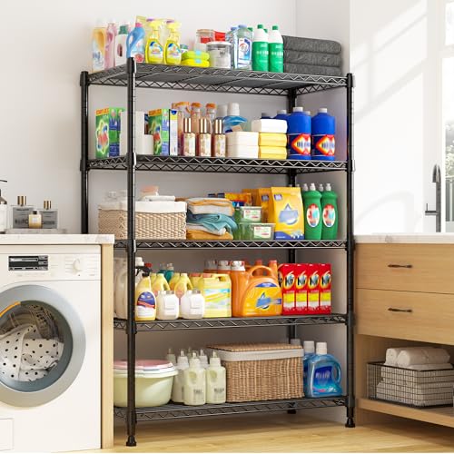 REIBII 63" H 5-Tier Heavy Duty Storage Shelves, 1020 lbs, 2-in-1 Adjustable | Heavy-duty 19mm steel, Split into 2 shelves, Leveling feet.Rustproof, 29"Wx14"D,Tool-free assembly,For garage kitchen laundry - size: 5 Tier-14"D x 29"W x 63"H