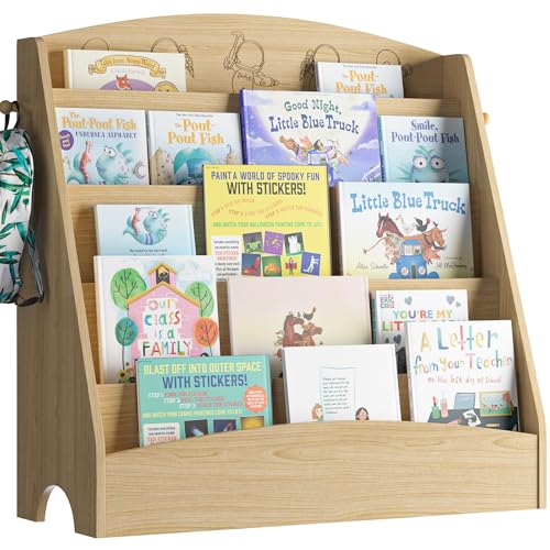 NACHES 5-Tier Kids Bookshelf - Toddler Book Display Shelves, Montessori Bookshelf for Kindergarten, Nursery, Bedrooms, Classrooms - Wooden Children Book Display (Natural) - color: Natural Wood