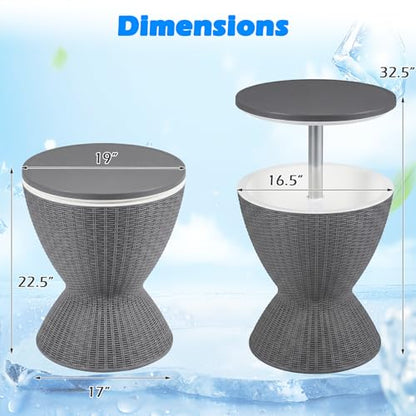 Tangkula Outdoor Cooler Table, Multi-Functional Cooler Bar Table, Adjustable Height Ice Cooler Side Table w/Drain Plug, 8 Gallon Beer & Wine Cooler, Rattan Style Patio Furniture for Pool Parties - color: Grey