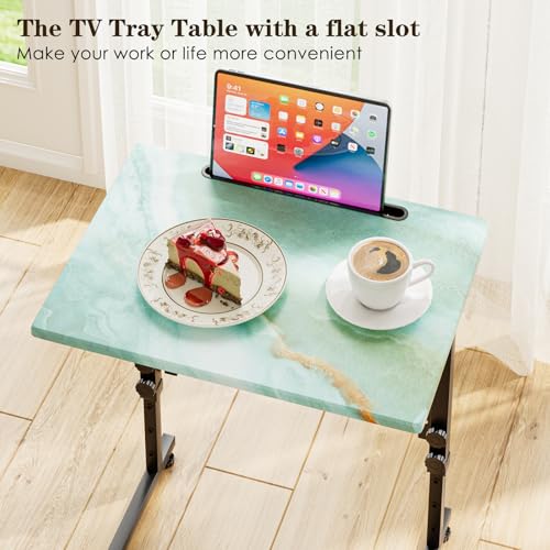 Folding TV Tray Table,Adjustable TV Dinner Table with Sturdy MDF Top,Eating Trays for Living Room with No Assembly Required (Sea Blue) - color: Sea Blue, size: 1PC