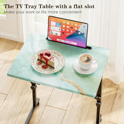Folding TV Tray Table,Adjustable TV Dinner Table with Sturdy MDF Top,Eating Trays for Living Room with No Assembly Required (Sea Blue) - color: Sea Blue, size: 1PC