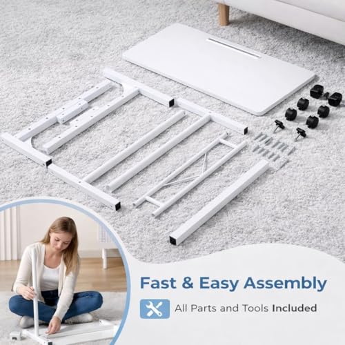 Mobile Standing Desk Adjustable Height for Laptop – Small Rolling Desk & Portable Table on Wheels – Small Standing Table with Wheels for Home Office (White) - color: White