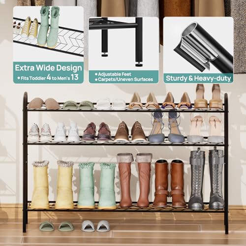 viewcare Long Shoe Rack for Closet, 4-Tier Extra Long Shoe Rack for Entryway & Garage, Black Shoe Organizer Holds 20-23 Pairs, Sturdy Metal Construction - size: 4-Tier(Extra Long)