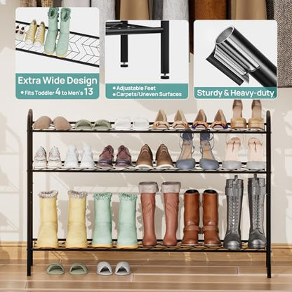 viewcare Long Shoe Rack for Closet, 4-Tier Extra Long Shoe Rack for Entryway & Garage, Black Shoe Organizer Holds 20-23 Pairs, Sturdy Metal Construction - size: 4-Tier(Extra Long)
