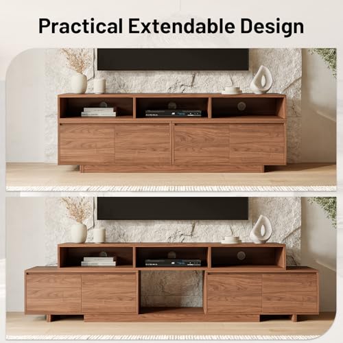 Extendable TV Stand for 65-100 Inch TVs, Modern Low Profile Entertainment Center & Media Console Collection for Living Room (Walnut, 63"-94.5") - size: 63"-94.5"