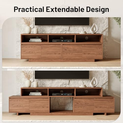 Extendable TV Stand for 65-100 Inch TVs, Modern Low Profile Entertainment Center & Media Console Collection for Living Room (Walnut, 63"-94.5") - size: 63"-94.5"