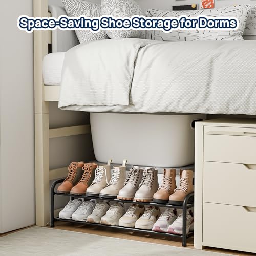 ENJOYBASICS 2 Tier Expandable Shoe Rack for Closet, Free Standing Metal Shoe Shelf Storage Organizer Holder 8 Pairs, Adjustable Width Shoe Rack for Entryway Small Space, Black - size: 2 Tier (4-8 Pairs)