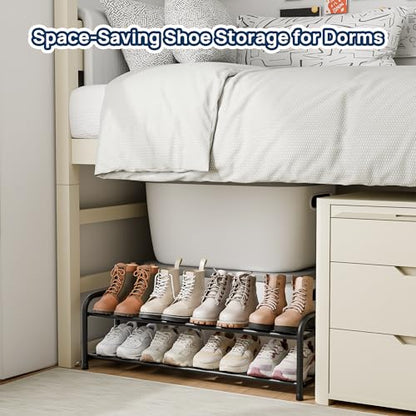 ENJOYBASICS 2 Tier Expandable Shoe Rack for Closet, Free Standing Metal Shoe Shelf Storage Organizer Holder 8 Pairs, Adjustable Width Shoe Rack for Entryway Small Space, Black - size: 2 Tier (4-8 Pairs)